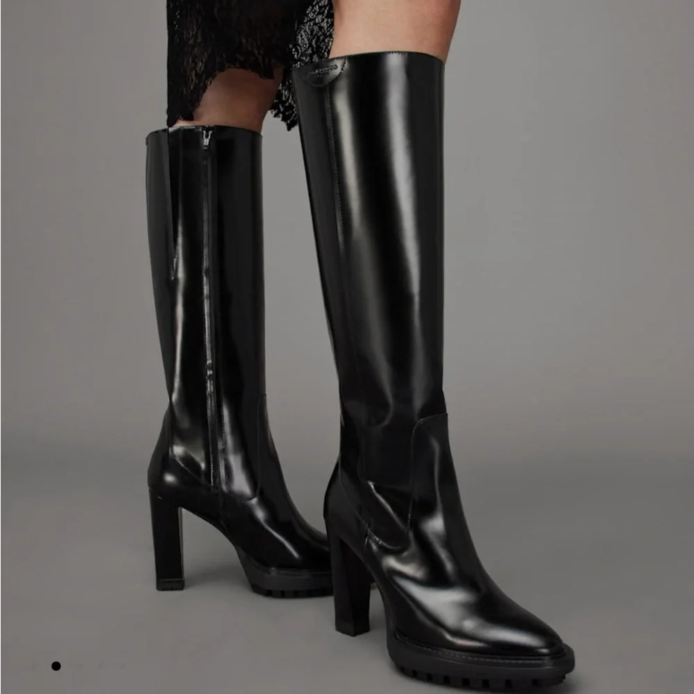 AllSaints Harlem Knee High Leather Boots - Picture 2 of 7